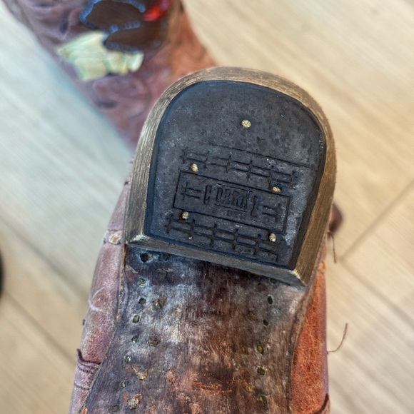 Corral Floral Embroidered Leather Cowboy Boots Brown Size 6.5 - Picture 11 of 12